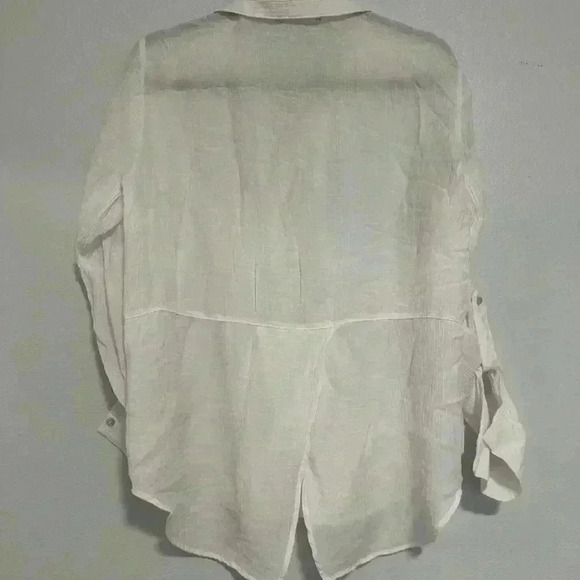 Beach cover White Button Up Top size Medium - Picture 2 of 4